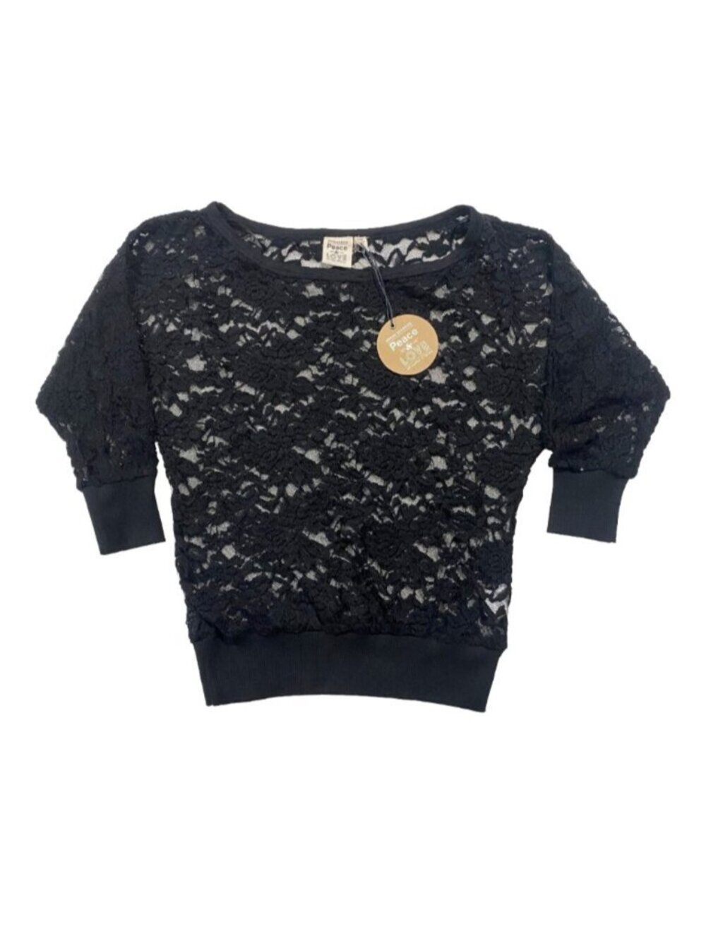 URBAN BEHAVIORโ Black Whimsigoth Lace Top S Batwing Sheer Y2K Grunge Fairycore